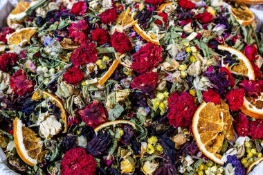 çiçekler ve meyveler gevşek çay kuru doku veya arkaplan