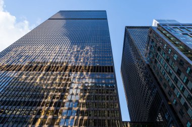 TORONTO, CANADA - Haziran 09, 2024: Modern gökdelen yüksekliğindeki mimari binalar şehir merkezinde gökyüzü