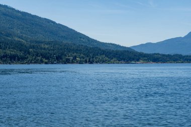 SALMON ARM, CANADA - 13 Temmuz 2024: Herald İl Parkı yakınlarındaki güneşli bir yaz gününde Güzel Shuswap Gölü