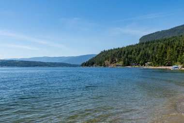 SALMON ARM, CANADA - 13 Temmuz 2024: Herald İl Parkı yakınlarındaki güneşli bir yaz gününde Güzel Shuswap Gölü