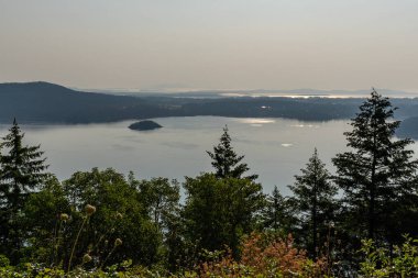Vancouver Adası 'ndaki Saanich körfezinin hava panoramik görüntüsü British Columbia Canada