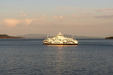 SIDNEY, CANADA - 11 Ağustos 2024: Moresby Geçidi yakınlarındaki Swartz Körfezi 'nden İngiliz Columbia feribot gemisi