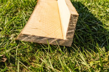 Açı kestikten sonra ağaç dokusuyla ahşap yapı malzemesi