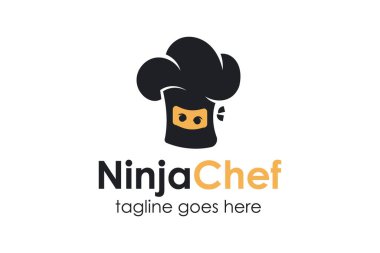 Ninja Chef Logo Design Template with hat icon and ninja. Perfect for business, company, restaurant, mobile, app, etc