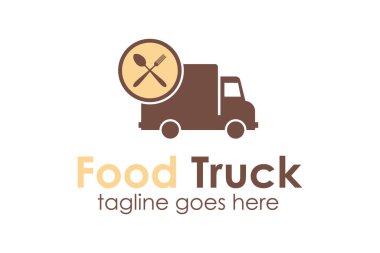 Food Truck Logo Design Template with a truck and food icon. Perfect for business, company, mobile, app, restaurant, etc