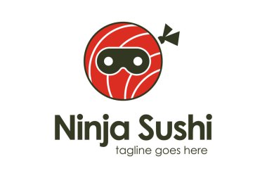 Ninja Sushi Logo Design Template with sushi icon and ninja. Perfect for business, company, mobile, app, restaurant, etc