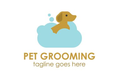 Pet Grooming logo design template with dog icon and bathtub. Perfect for business, technology, mobile, app, etc
