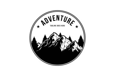 Adventure Logo Design Template with emblem and mountain icon. Perfect for business, company, restaurant, mobile, app, etc.