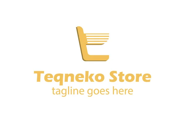 Teqneko Store Logo Design Template Con Lettera Icona Del Carrello — Vettoriale Stock