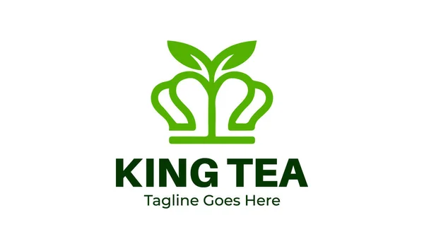 King Tea Logo Design Template Con Icona Del Corona Perfetto — Vettoriale Stock