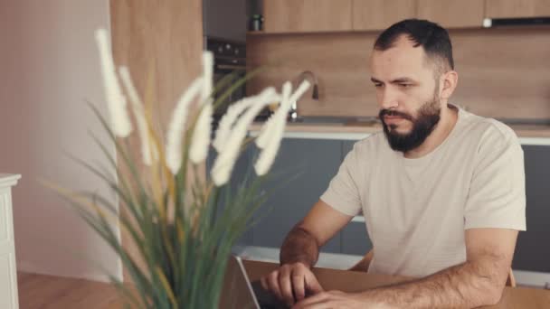 Man Using Personal Computer Complete Tasks Typing Browsing Internet Sending — Stock Video