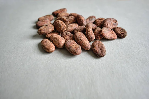 Nahaufnahme Eines Haufens Trockener Kakaobohnen Samen Des Kakaobaums Auf Grobem — Stockfoto
