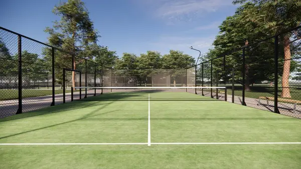 Yeşil padel pista gündüz vakti tenis kortunda.