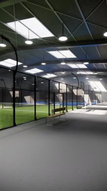 Boş yeşil ve mavi padel tenis kortlarının 3D canlandırması