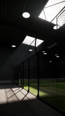 Boş yeşil padel tenis kortlarının 3D canlandırması