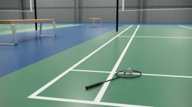 Badminton sahasında mekik ve raket