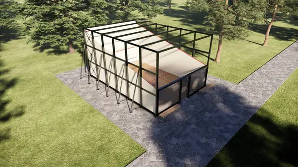 Mavi Gök Altında Ahşap Döşeme ve Metal Yapısı ile Hava Görünümü Kabak Mahkemesi