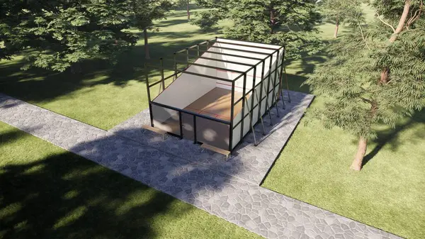 Ahşap zemin kırmızı çizgisi ve metali olan hava manzaralı Squash Court.