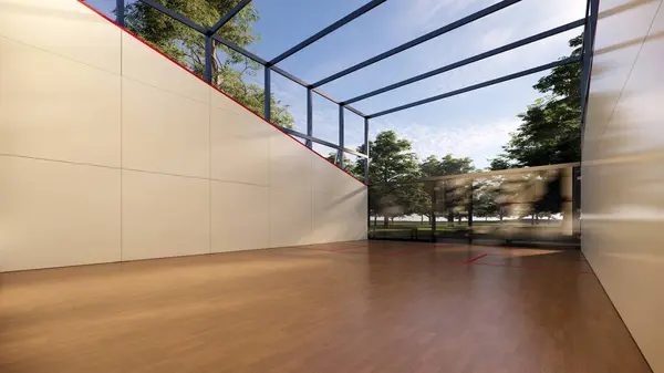 Geometrik Tasarım ve Ağaç Görünümü ile tenis kortunu insanlar olmadan ezin