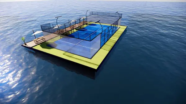 Yüzen Padel tenis kortunun 3D Görünümü