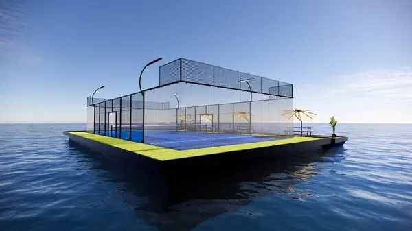 Padel Mahkemesi Tasarımı Denizin Üzerinde 3B Yapılandırılmış Resim