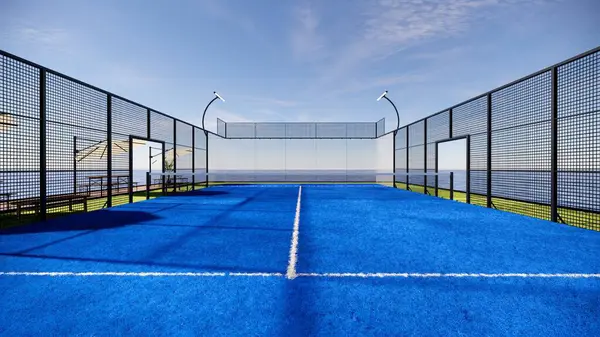 Arka plan Okyanus 3D üzerinde bank ve gölge ile yüzen Padel Court
