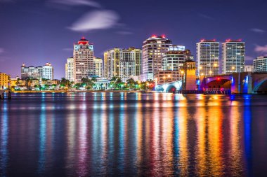 Beautiful City skyline by night, West Palm Beach, Florida, City Living