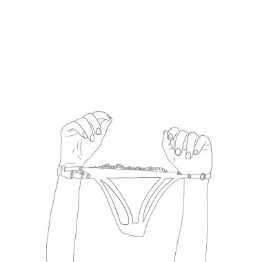 illustration black lines sketch lingerie female hands red panties female manicure sexy bdsm bondage shibari sex woman white