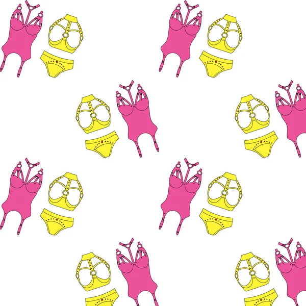 Vektorové Ilustrace Růžová Žlutý Límec Bič Bič Kůže Korzet Ženské — Stockový vektor