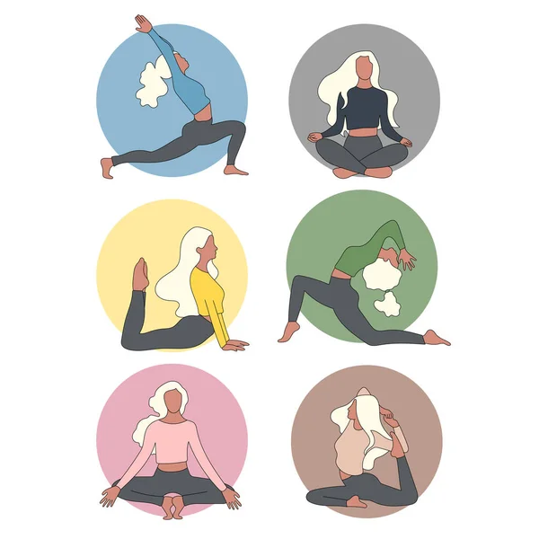 Illustration Yoga Vectoriel Fille Pose Asana Bouton Icône — Image vectorielle