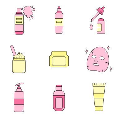 İllüstrasyon Vektörü Ağ Kozmetik Bankası Maskeli Güzellik Maskesi Pembe Krem Şampuan Söndürücü Yüz Yağlama Serumu