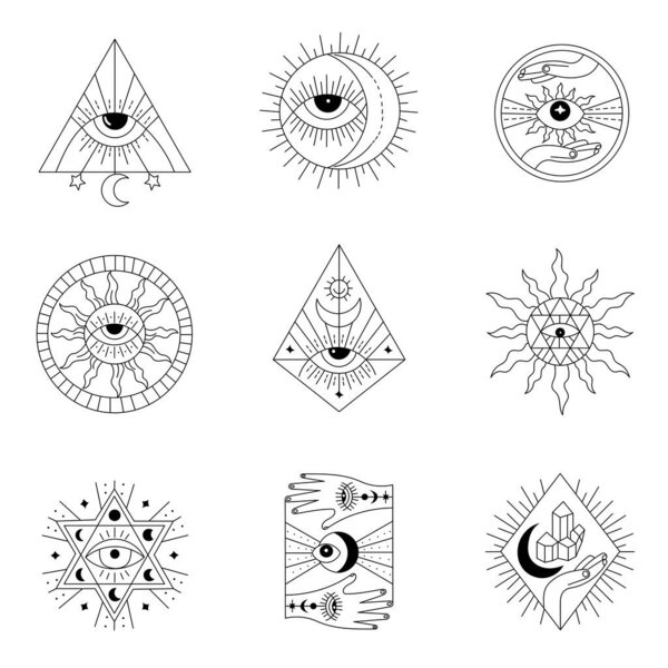 Magical Symbols Esotericism Witch Pyramids Hand Eyes moon Alchemy