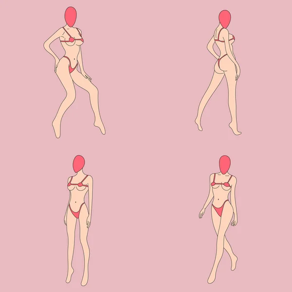 Dívka Model Skica Malé Kůže Nahota Erotické Sexy Plavkách Představovat — Stockový vektor
