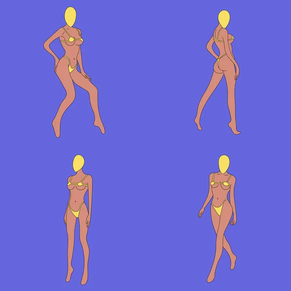 Fille Modèle Croquis Petite Peau Nue Érotique Sexy Maillot Bain — Image vectorielle