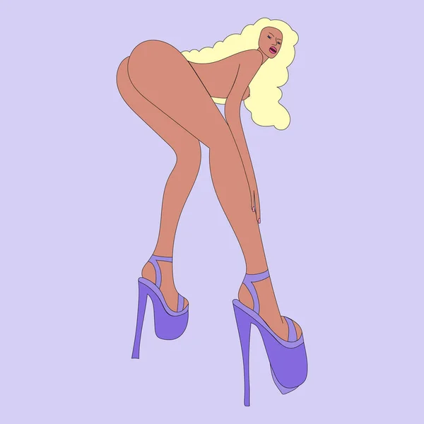 Illustration Girl Sexy Erotica Woman Stripper Stripey Heels High Blue — Stock Vector