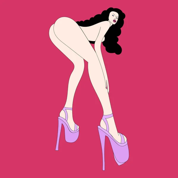 Illustration Girl Sexy Erotica Woman Stripper Stripey Heels High Blue — стоковый вектор