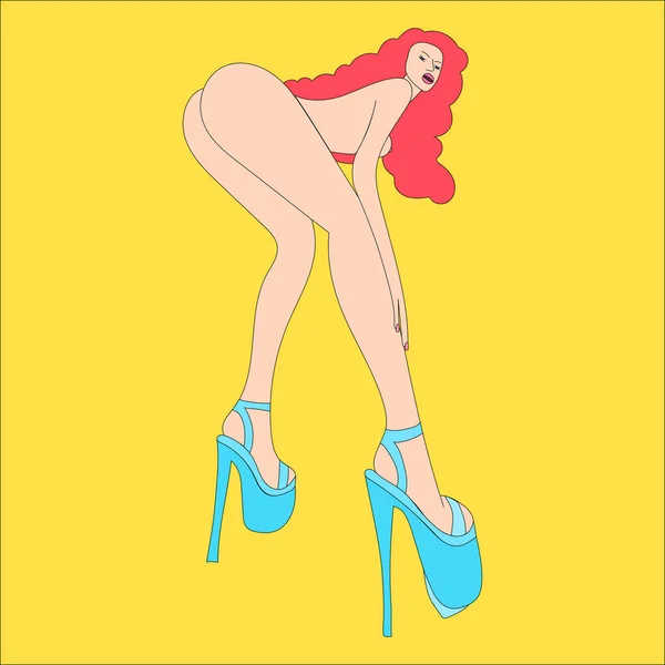 Ilustração Menina Sexy Erotismo Mulher Stripper Stripey Saltos Alto Azul Gráficos De Vetores