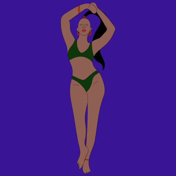 Ilustrace Dívka Afro Černý Etnicity Kroužky Náramky Africký Plavky Kroužky — Stockový vektor