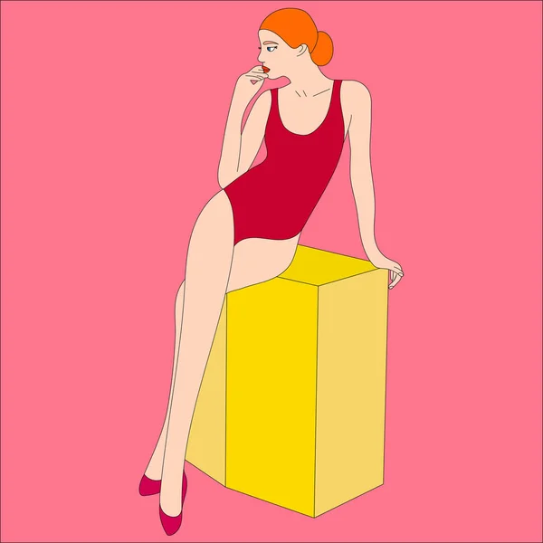 Illust Modèle Pose Modèle Filles Maillot Bain Biki Coiffure Chignon — Image vectorielle