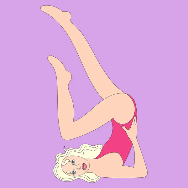 Illust Meisje Vrouw Gymnastiek Blond Model Pose Lijnen Zwart Wit — Stockvector