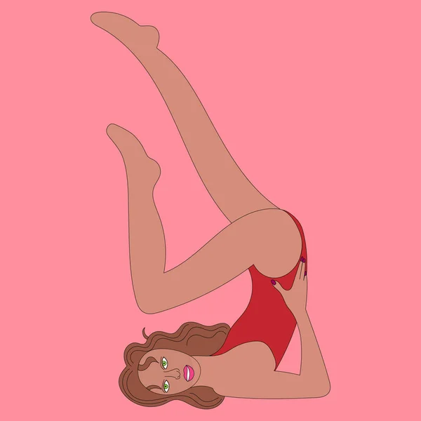 Ilustrace Dívka Žena Gymnastika Blondýny Model Představovat Linky Černá Bílá — Stockový vektor