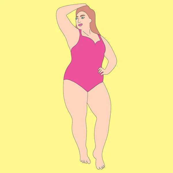 Ilustrace Dívka Žena Pose Model Afro Velikost Tlustá Atletická Postava — Stockový vektor