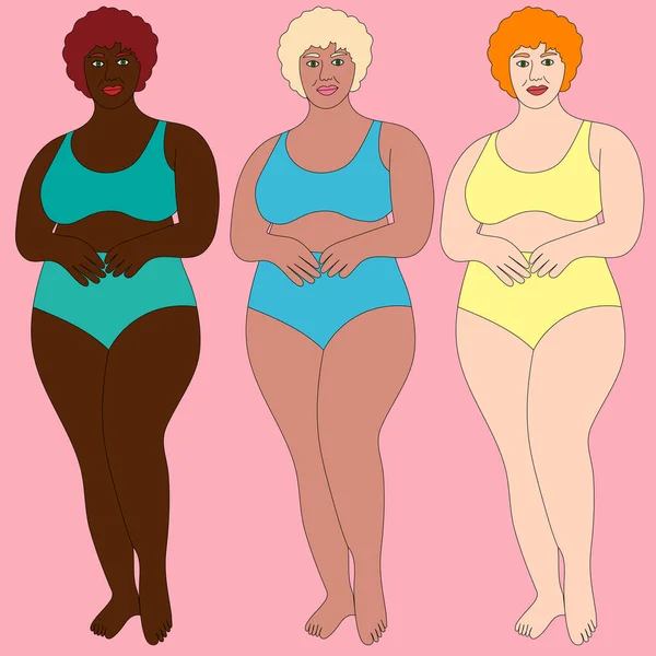 Illustration Mädchen Frau Größe Dünn Einem Badeanzug Glatze Rückansicht Afro — Stockvektor