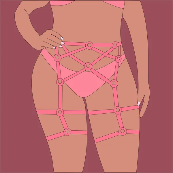 Illust Sexy Femme Fille Taille Bdsm Lingerie Bas Bandage Culotte — Image vectorielle