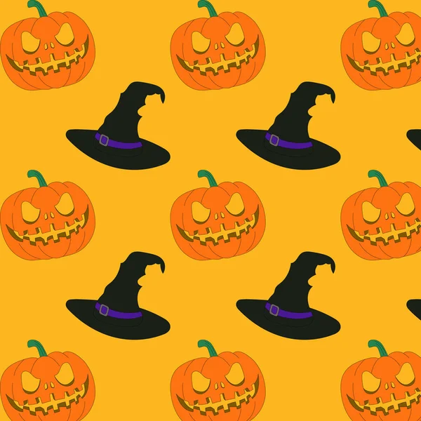Halloween Abóbora Chapéu Bruxa Seth Fundo Padrão — Vetor de Stock
