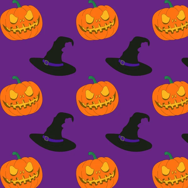 Halloween Dynia Kapelusz Czarownica Seth Tło Wzór — Wektor stockowy