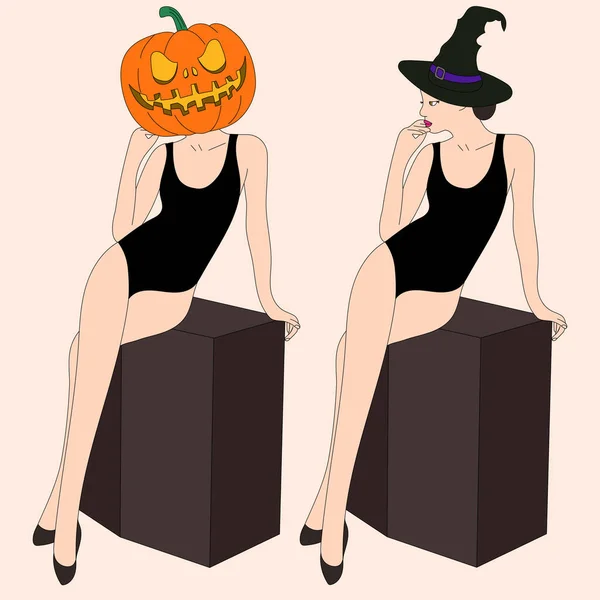 Deux Sorcières Pour Halloween — Image vectorielle