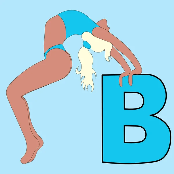 Kız Yoga Pozu Mavi Arka Plan — Stok Vektör