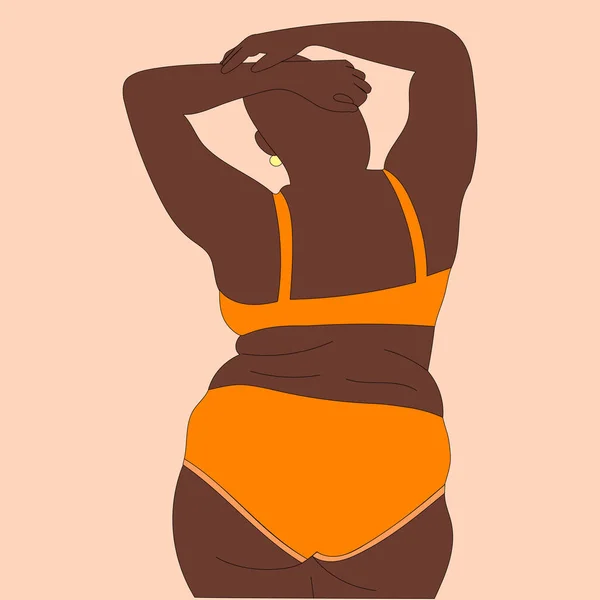 Body Positive Mädchen Unterwäsche Glatze Rückansicht — Stockvektor