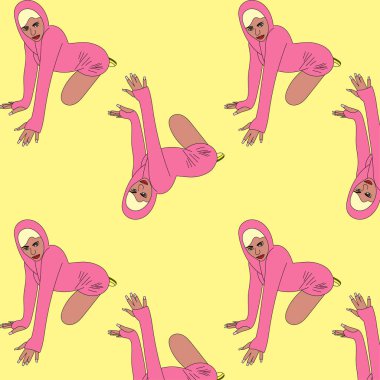 Ressam kız modelin poz verdiği spor Yoga spor üniforması siyah beyaz çizim çizimi uzun saçlı esmer, seksi desenli.